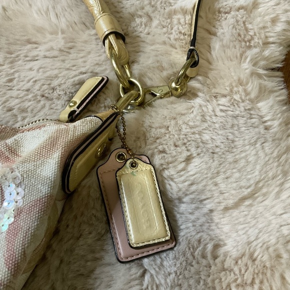 Coach Kristin Op Art Shoulder Bag Pink Cream Sequin Convertible Strap #16791 - Picture 3 of 15